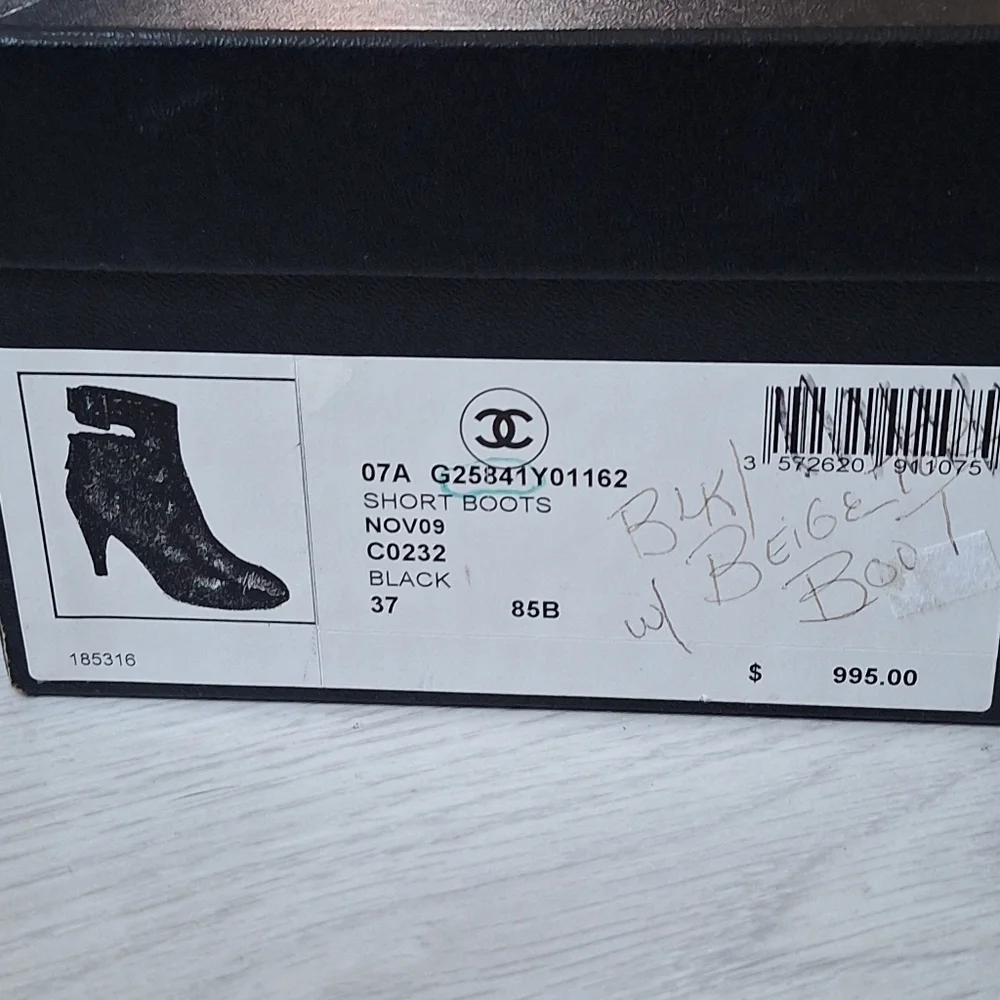 Chanel Boots Size 37 Coco Mark CC Logo Short Strap High Heel Bicolor